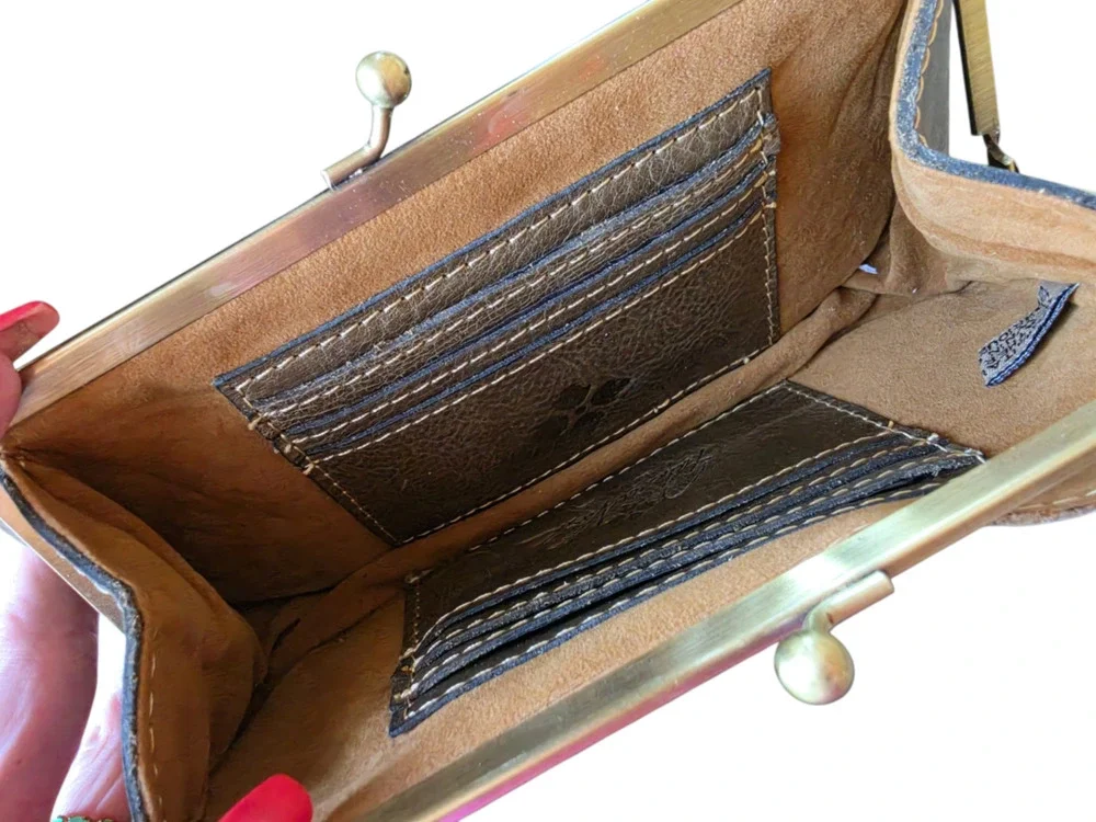 Patricia Nash Tooled Leather Clutch Wallet Brown Kiss Lock